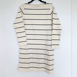 Muji Contemporary Striped Shirt Dress w Pockets Boat Neck Long Sleeve Sz S